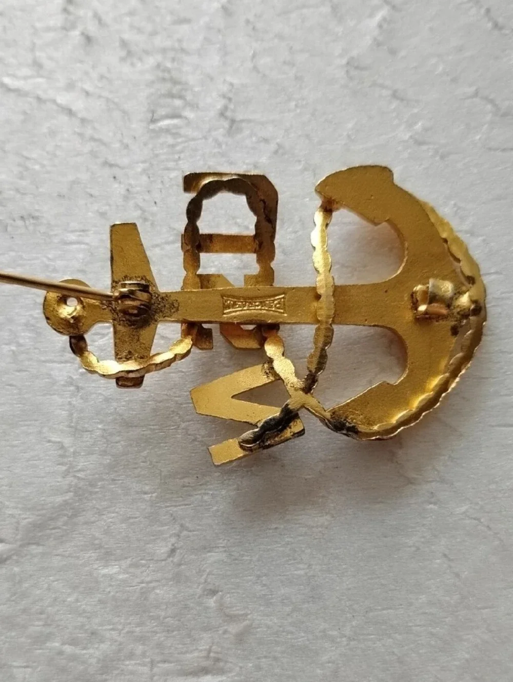 Vintage United State Gold and Silver Anchor USN Lapel Pin - Navy Wearable